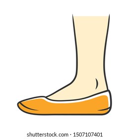 Ballerinas yellow color icon. Woman stylish formal footwear design. Female casual flats, modern everyday ballet shoes. Fashionable ladies clothing accessory. Isolated vector illustration