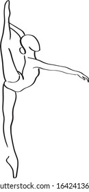 Ballerine, contour vector illustration, ballet dance, gymnastics one line. gymnastics Logo. Gymnast improving flexibility continuous one line vector illustration,  outline dancing girl