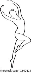 Ballerine, contour vector illustration, ballet dance, gymnastics one line. gymnastics Logo. Gymnast improving flexibility continuous one line vector illustration,  outline dancing girl