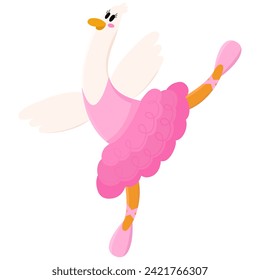 Ballerine goose. Hand draw illustration of a character in a tutu dancing ballet. Goose  in dance pose. Born to dance.