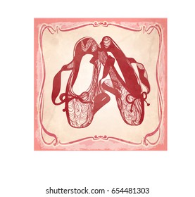 Balles shoes in pink color with a frame on white background. Is a ready solution for your dance studio, dance shop or any other dance activity presentation.