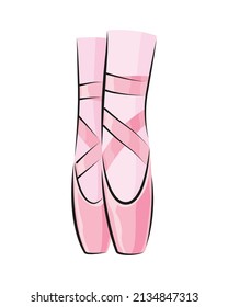 Ballet accessorie. Pink pair of pointe-shoes. Vector hand drawn sketch style object