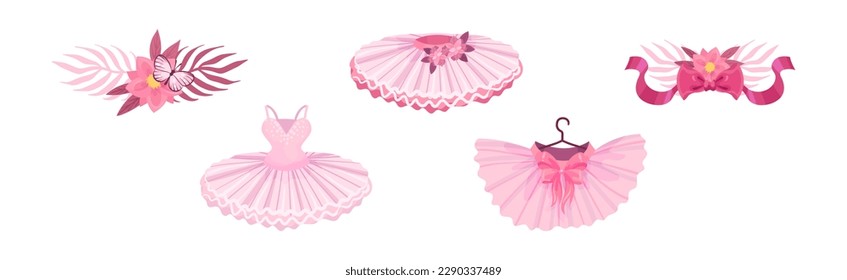Ballet Accessories with Bow and Tutu Skirt Vector Set