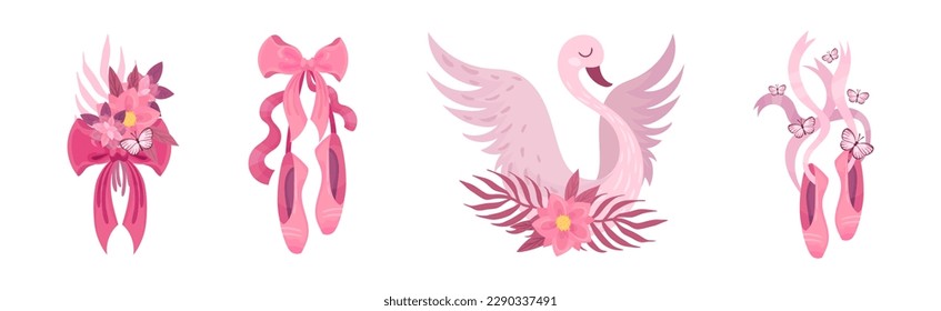 Ballettzubehör mit Swan, Bow und Pointe-Schuhen Vectorset