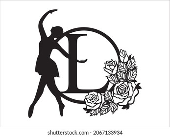 Ballettalphabet, Vektorgrafik. Ballerina-Alphabete Buchstaben L im Rahmen. Balletttanz schöne Design-Vorlage für Schablone, Papierhandwerk, Schneiden, Aufkleber und Drucken