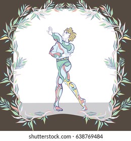 Ballet background. Brochure, invitation, poster or greeting card design template with  ballet dancer figure. Brown background