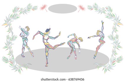 Ballet background. Brochure, invitation, ticket, poster or greeting card design template with beautiful ballet dancers figure.
