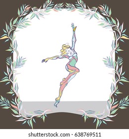 Ballet background. Brochure, invitation, ticket, poster or greeting card design template with beautiful ballet dancer figure