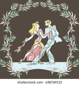 Ballet background. Brochure, invitation, ticket, poster or greeting card design template with beautiful ballet dancer couple