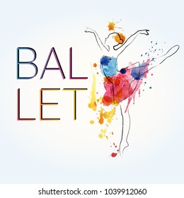 Ballet background. Flyer, brochure, invitation, ticket, poster or greeting card design template with  ballet dancer figure. Vector illustration. 