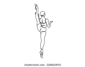 Ballet, Ballerina Dance girl single line art drawing, continues line vector illustration