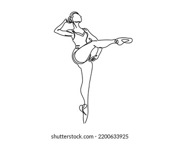 Ballet, Ballerina Dance girl single line art drawing, continues line vector illustration
