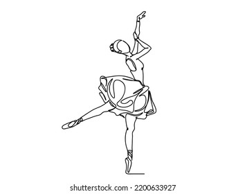 Ballet, Ballerina Dance girl single line art drawing, continues line vector illustration