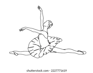 Ballet, bailarina de Ballerina Dibujo de arte de una sola línea, mínima ilustración Vector en blanco y negro. para Logo, decoración de pared