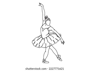 Ballet, bailarina de Ballerina Dibujo de arte de una sola línea, mínima ilustración Vector en blanco y negro. para Logo, decoración de pared