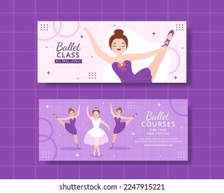 Ballet or Ballerina Horizontal Banner Flat Cartoon Hand Drawn Background Templates Illustration