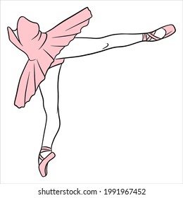 Ballet. Ballerina's legs in a tutu and pointe. Line art. Vector illustration for design and decoration.
