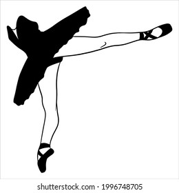 Ballet. Ballerina's legs in a tutu and pointe. Silhouette. Vector illustration for design and decoration.