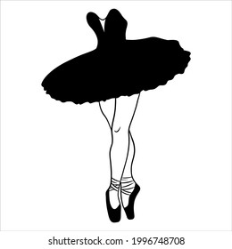 Ballet. Ballerina's legs in a tutu and pointe. Silhouette. Vector illustration for design and decoration.