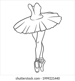 Ballet. Ballerina's legs in a tutu and pointe. Line art. Vector illustration for design and decoration.