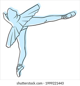 Ballet. Ballerina's legs in a tutu and pointe. Line art. Vector illustration for design and decoration.