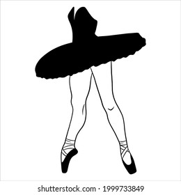 Ballet. Ballerina's legs in a tutu and pointe. Silhouette. Vector illustration for design and decoration.