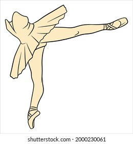 Ballet. Ballerina's legs in a tutu and pointe. Line art. Vector illustration for design and decoration.