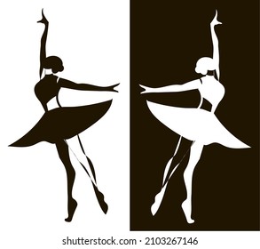 Ballet banner and logo. The concept of beauty and healthy lifestyle. Black and white vector flat illustration.
