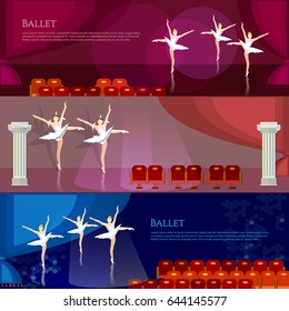 Ballet banners ballerinas ballet dancing on theater stage vector