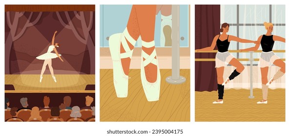 Ballet card, cover or flyer template set with beautiful ballerina