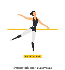 Ballet class. ballerina dancing in dance studio. flat style image on white background. Vector illustration