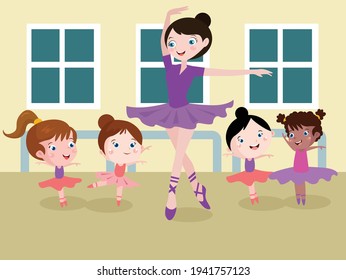 Concepto vectorial de dibujos animados de clase ballet para banner, sitio web, ilustración, página de inicio, volante, etc.