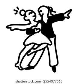 Ballet couple dancing icon in doodle style 

