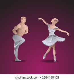 Ballet couple dancing on isolated background. Vector image eps 10