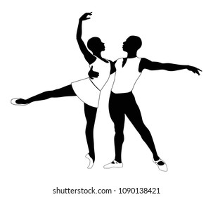 Ballet. Couple - man and woman dancing on white background. Vector illustration.
