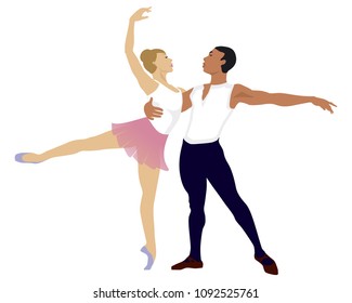 Ballet. Couple - man and woman dancing on white background. Vector illustration.