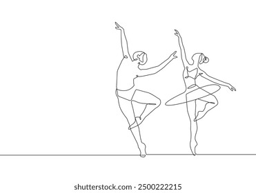 Ballet Couple One Line Drawing. Ballet Concept Minimalist Drawing. Two Dancers Line Art Modern Minimal Drawing Trendy Illustration Continuous Line Art. Dance Minimal Logo. Vector EPS 10