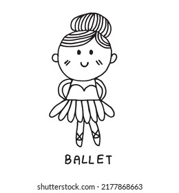 Ballet cute girl doodle hand drawing , black line on white background 