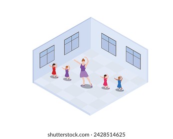 Ballet Dance classes for childre 3d isometric vector illustration