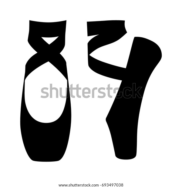 Ballet dance / dancing shoes\
or slippers in en pointe position flat vector icon for apps and\
websites