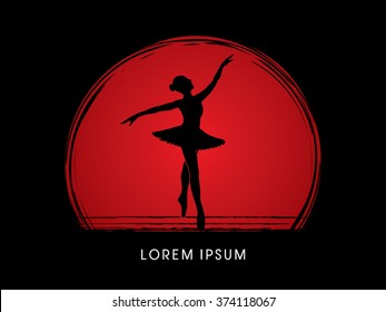 Ballet dance designed using grunge brush on sunset background graphic vector.
