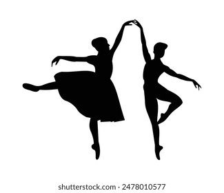 ballet dance silhouette set design, black and white with various styles, editable vector eps 10