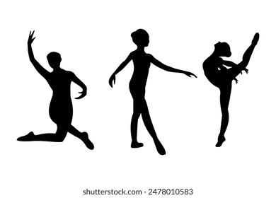 ballet dance silhouette set design, black and white with various styles, editable vector eps 10