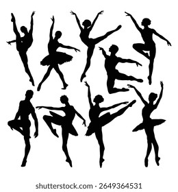 Ballet Dance Silhouettes, Stock Image Silhouette, Graceful Ballerina Poses Isolated on White Background