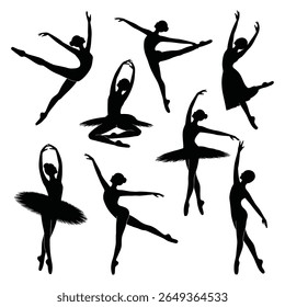 Ballet Dance Silhouettes, Stock Image Silhouette, Graceful Ballerina Poses Isolated on White Background