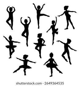 Ballet Dance Silhouettes, Stock Image Silhouette, Graceful Ballerina Poses Isolated on White Background