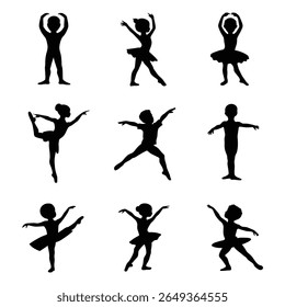 Ballet Dance Silhouettes, Stock Image Silhouette, Graceful Ballerina Poses Isolated on White Background