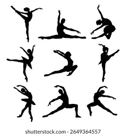 Ballet Dance Silhouettes, Stock Image Silhouette, Graceful Ballerina Poses Isolated on White Background