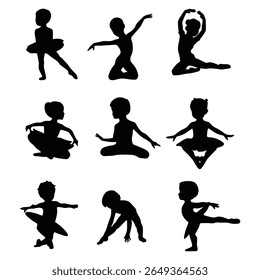 Ballet Dance Silhouettes, Stock Image Silhouette, Graceful Ballerina Poses Isolated on White Background