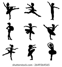 Ballet Dance Silhouettes, Stock Image Silhouette, Graceful Ballerina Poses Isolated on White Background